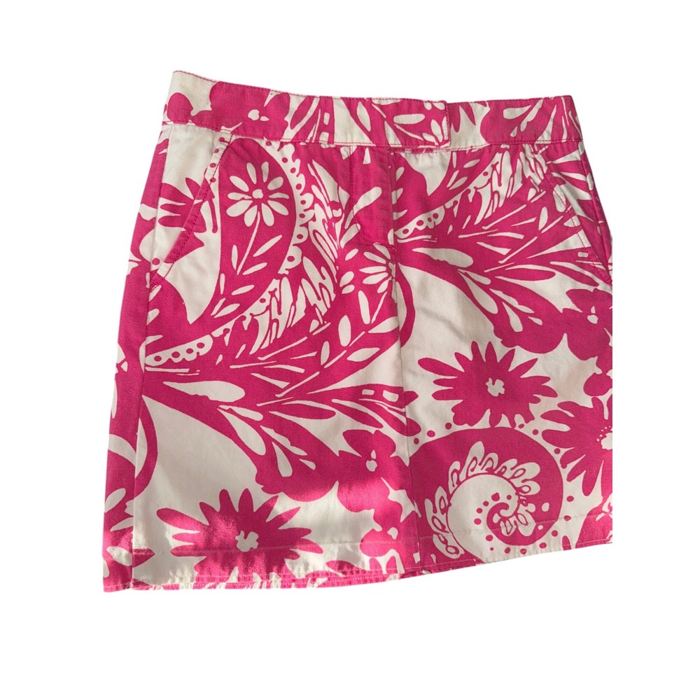 J.CREW‎ 100% Cotton Floral Print Pink White Skirt A line Pockets Size 0